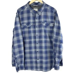 Columbia Omni Shade Men's Shirt XXL 2XL Blue Plaid Fishing Nylon Roll Tab Sleeve